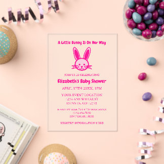 A Little Bunny Is On Her Way Baby Shower Acrylic Invitations