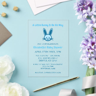 A Little Bunny Is On His Way Baby Shower Acrylic Invitations