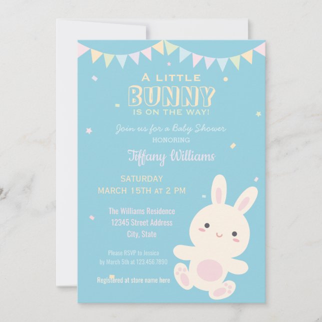 A Little Bunny Is On The Way Baby Girl Shower Invitation (Front)