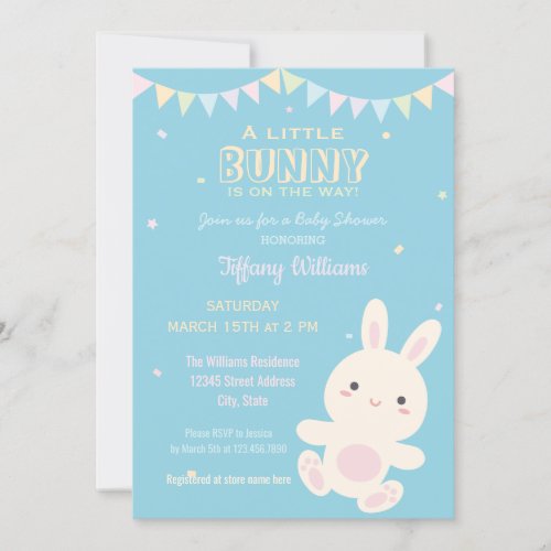 A Little Bunny Is On The Way Baby Girl Shower Invitation