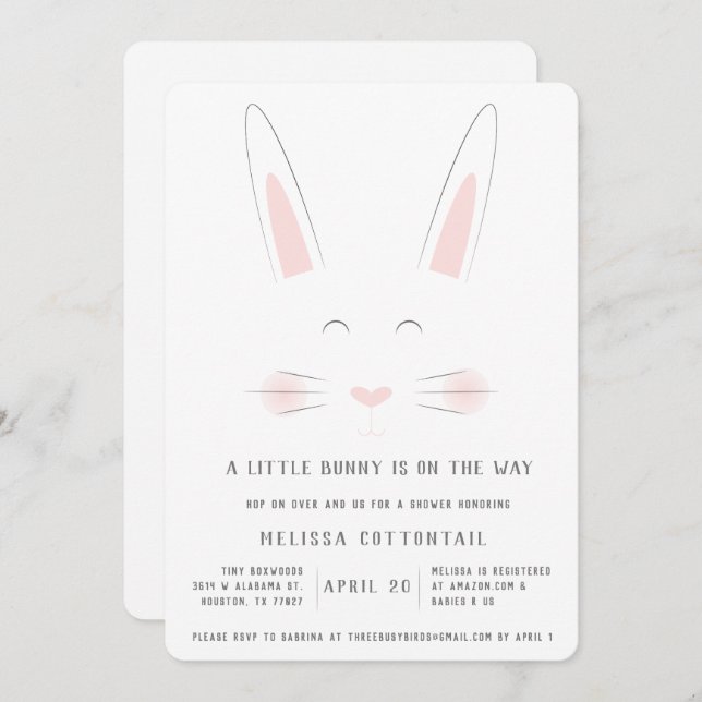 A little bunny is on the way baby shower invite (Front/Back)