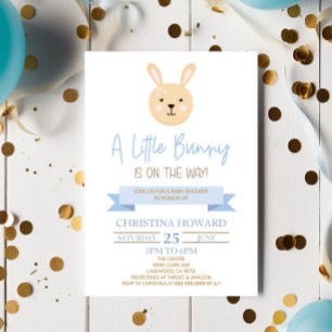 A Little Bunny Is On The Way! Blue Baby Shower Invitation