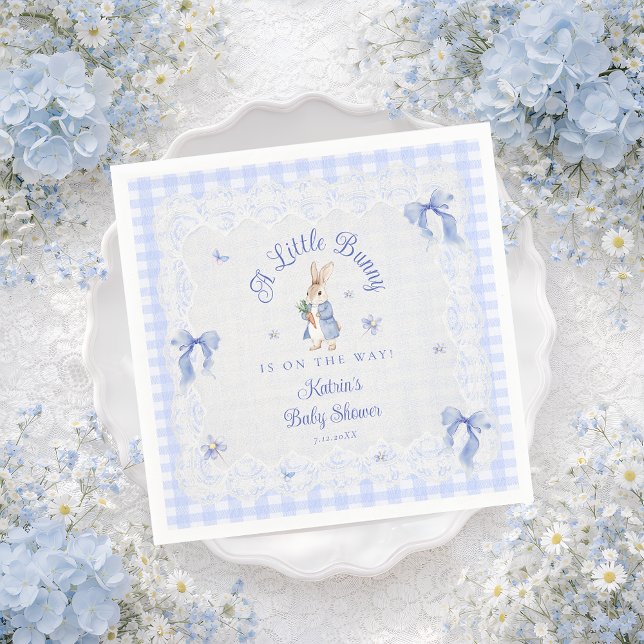 A Little Bunny Is On The Way Blue Baby Shower Napkins (Creator Uploaded)