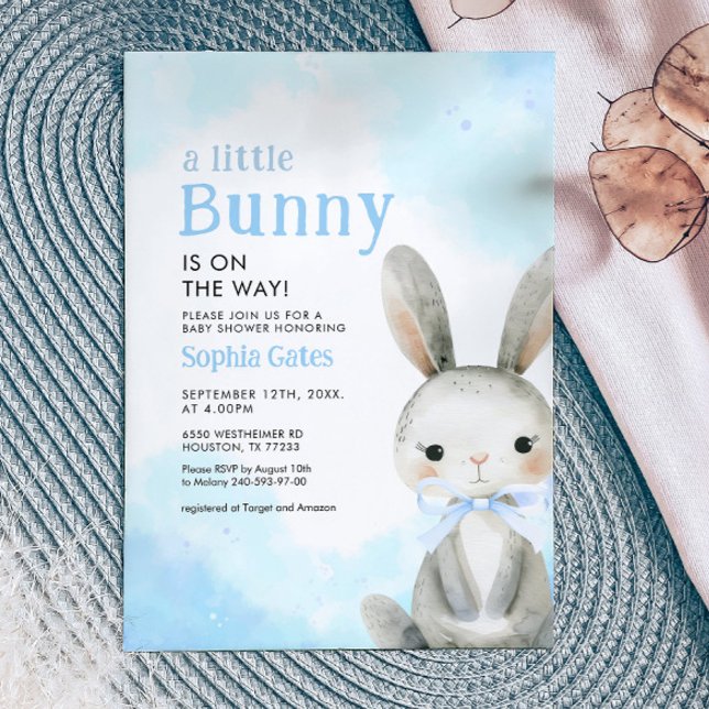 A Little Bunny is on the Way Boy Baby Shower Invitation (Creator Uploaded)