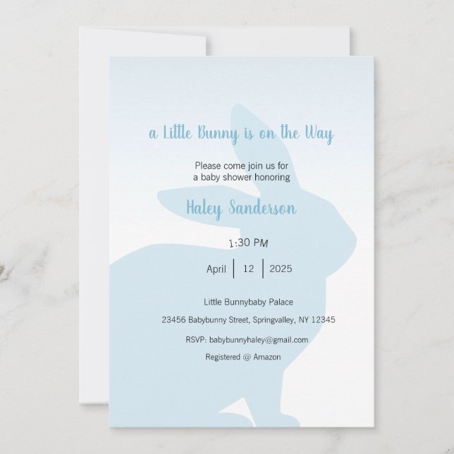 A Little Bunny is on the Way Invitation (Front)