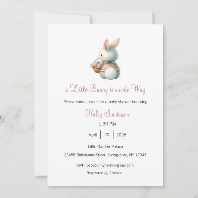 A Little Bunny is on the Way Invitation (Front)