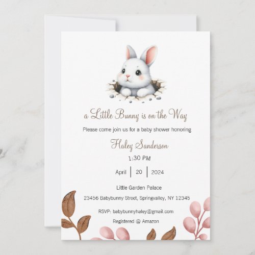 A Little Bunny is on the Way Invitation Baby  Invitation