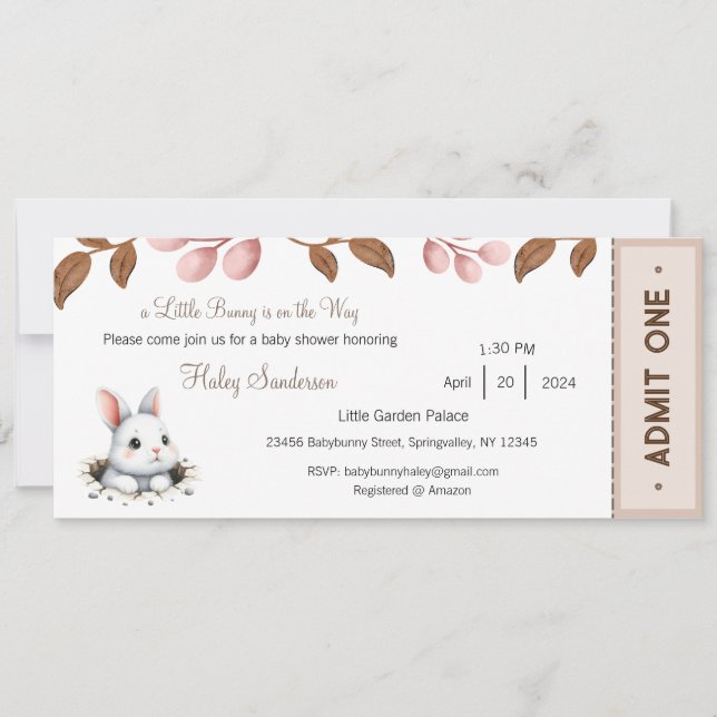 A Little Bunny is on the Way Invitation, Baby  Invitation (Front)
