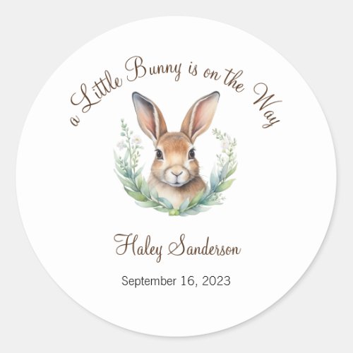 A Little Bunny is on the Way Label Baby Classic Round Sticker