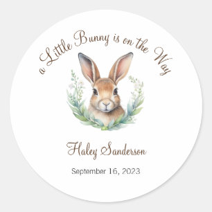 A Little Bunny is on the Way Label, Baby Classic Round Sticker