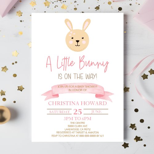 A Little Bunny Is On The Way Pink Baby Shower Invitation