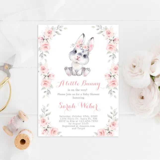 A little bunny pink baby shower girl invitation | Zazzle