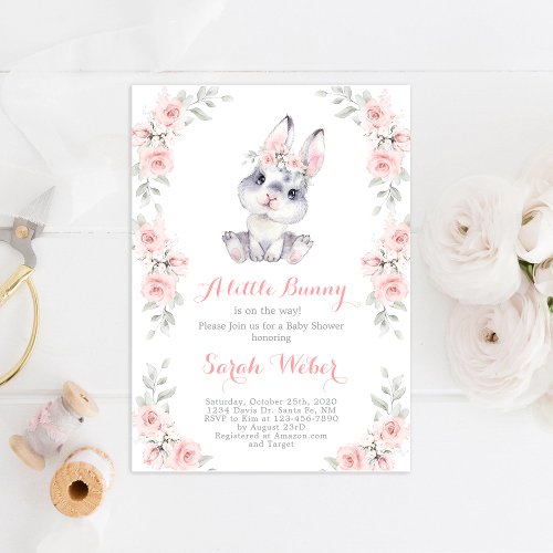 A little bunny pink baby shower girl invitation