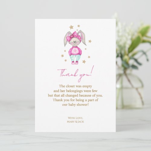 A little bunny pink baby shower girl Thank You Invitation