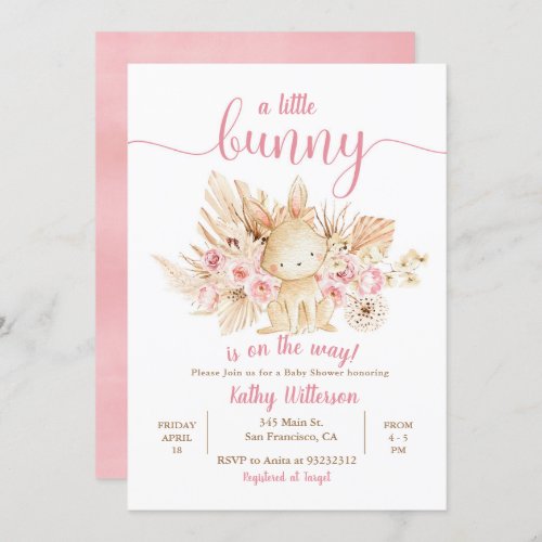 A little Bunny Pink Floral Baby Shower Invitation