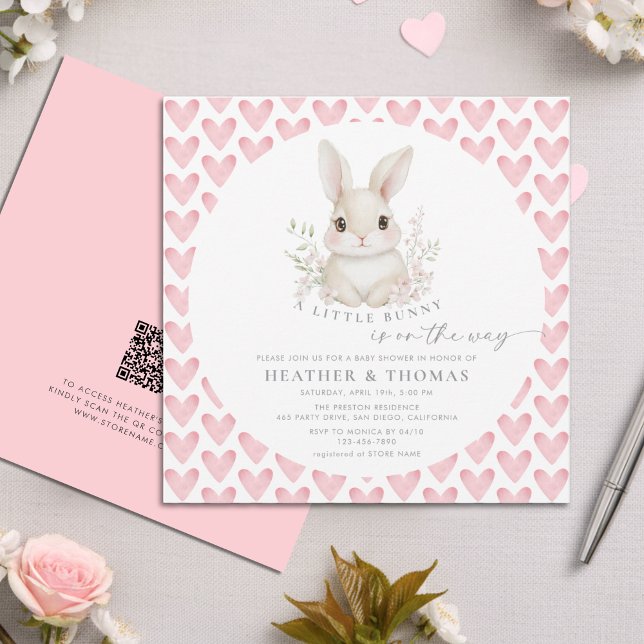 A Little Bunny Pink QR Code Baby Shower Invitation (Creator Uploaded)