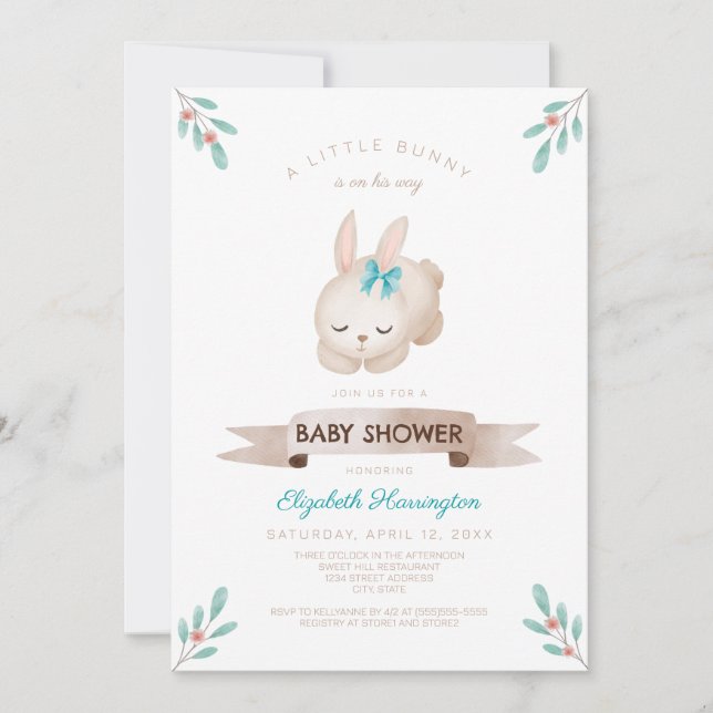 A Little Bunny Spring Boy Baby Shower Invitation (Front)