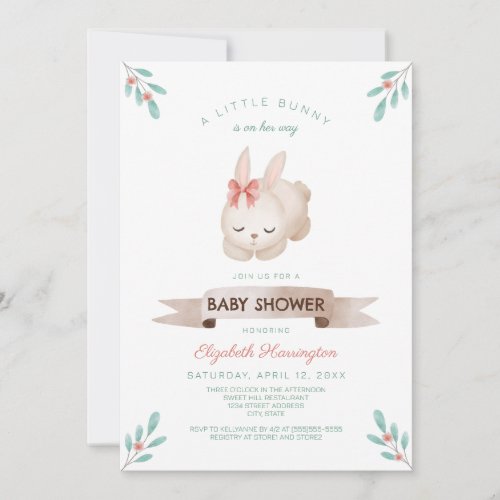 A Little Bunny Spring Girl Baby Shower Invitation