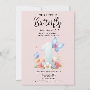 A Little Butterfly 1st Birthday Cute Number Font Invitation