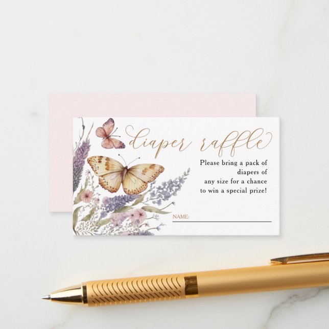 A Little Butterfly Baby Shower Diaper Raffle Enclosure Card (Front/Back In Situ)