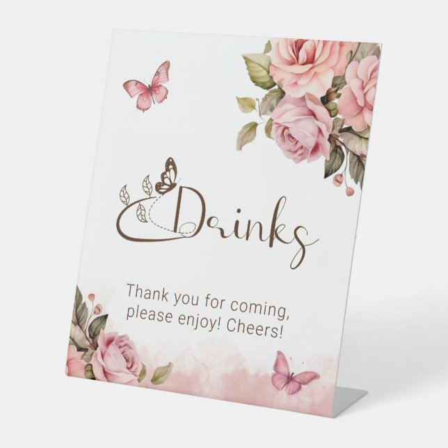 A Little Butterfly Baby Shower Drinks Pedestal Sig Pedestal Sign (Front)