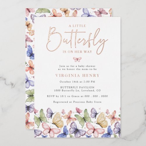 A Little Butterfly Baby Shower Foil Invitation