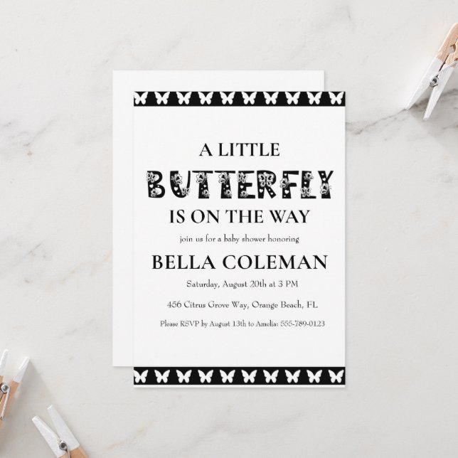 a little butterfly baby shower invitations (Front/Back In Situ)