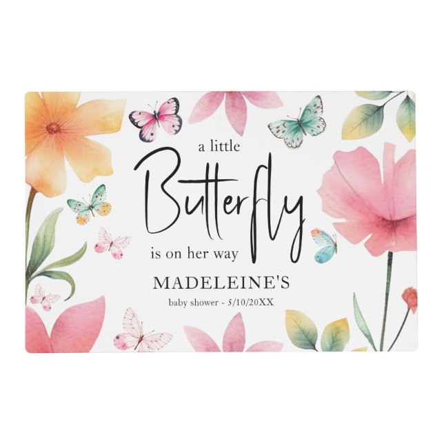 A Little Butterfly Baby Shower Laminated Placemat (Front)