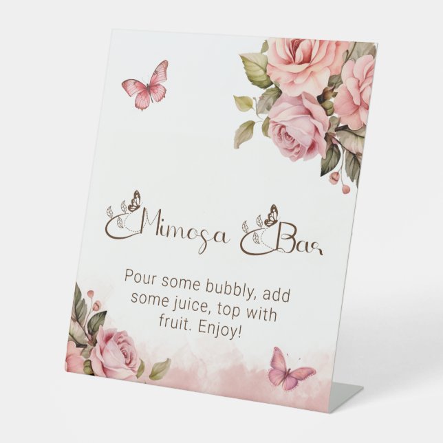 A Little Butterfly Baby Shower Mimosa Bar Pedestal Sign (Front)