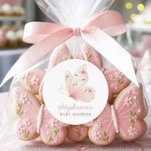 A Little Butterfly Baby Shower Round Stickers