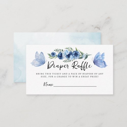 A Little Butterfly Blue Floral Diaper Raffle Enclosure Card