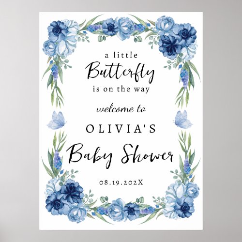 A Little Butterfly Blue Floral Rustic Welcome Sign