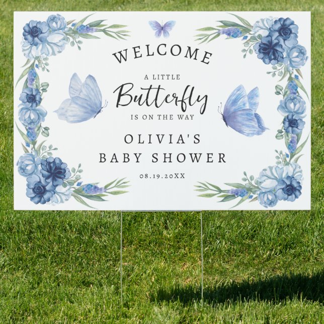 A Little Butterfly Blue Floral Rustic Welcome Sign (Insitu)