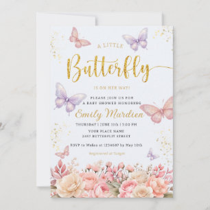 A Little Butterfly Boho floral girl baby shower  Invitation