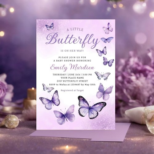 A Little Butterfly Boho purple Girl Baby Shower  Invitation