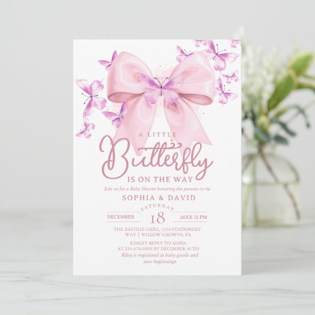  A Little Butterfly Bow Baby Shower  Invitation (Standing Front)