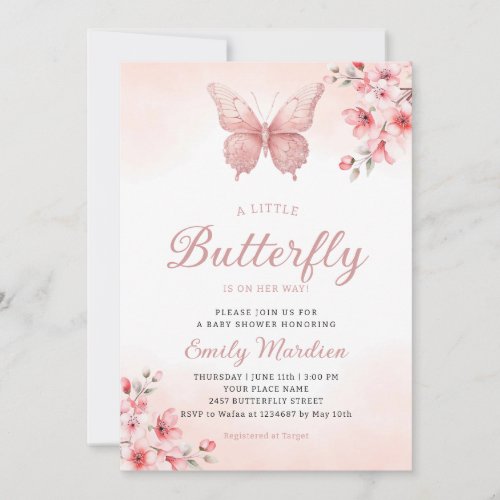 A Little Butterfly cute Boho pink girl baby shower Invitation