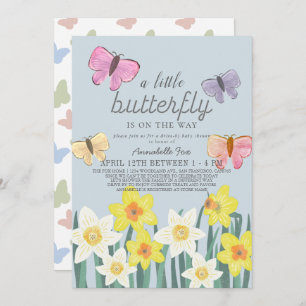 A Little Butterfly Daffodil Drive-by Baby Shower Invitation