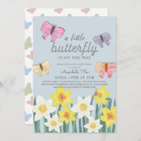 A Little Butterfly Daffodil Floral Baby Shower Invitation