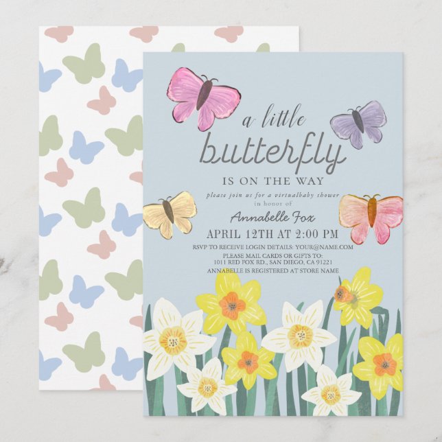 A Little Butterfly Daffodil Virtual Baby Shower Invitation (Front/Back)