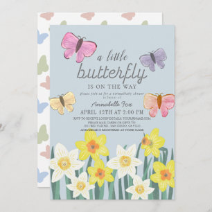 A Little Butterfly Daffodil Virtual Baby Shower Invitation
