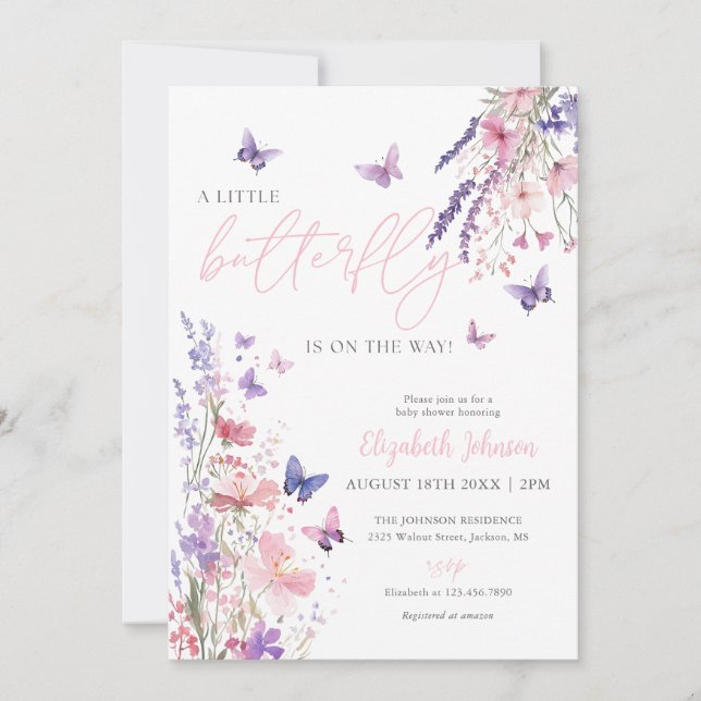 A Little Butterfly Floral Baby Shower All In One Invitation (Front)