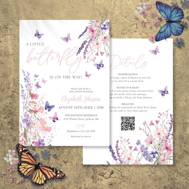 A Little Butterfly Floral Baby Shower All In One Invitation (A Little Butterfly Floral Baby Shower All In One Invitation)