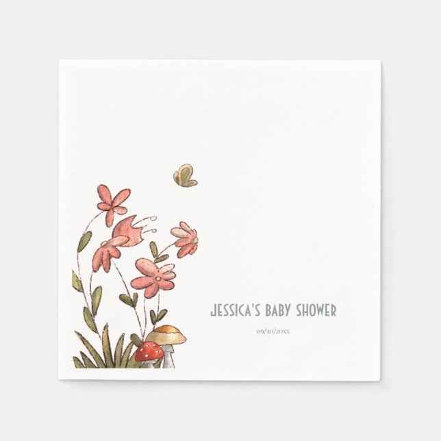 A Little Butterfly Floral Girl Baby Shower Napkins (Front)