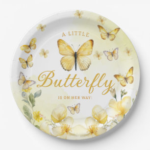 A little Butterfly floral gold girl Baby Shower Paper Plates