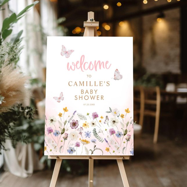 A little Butterfly Girl baby Shower Foam Board (Butterfly and Wildflower Baby Shower Welcome Sign)