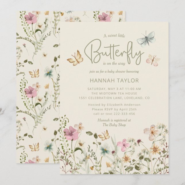 A Little Butterfly Girl Baby Shower Invitation (Front/Back)