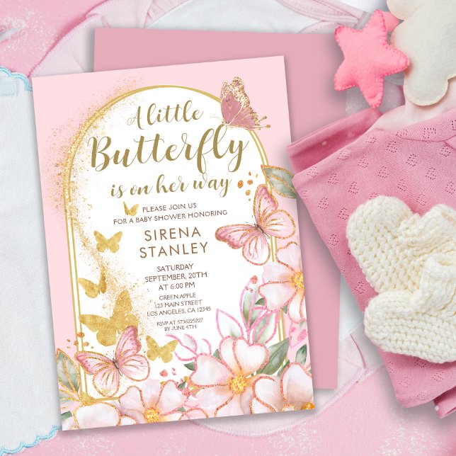 A Little Butterfly | Gold Glitter Pink Baby Shower Invitation (Creator Uploaded)