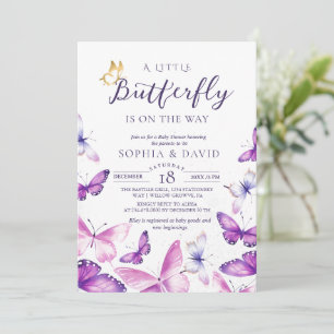 A Little Butterfly Gold & Purple Baby Shower Invitation