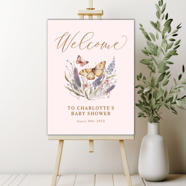 A Little Butterfly Is On Her Way Baby Shower Foam Board (Butterfly theme Baby Shower welcome sign)